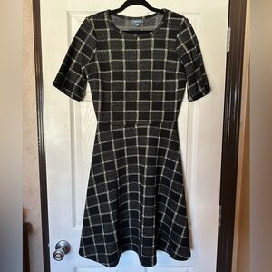 ModCloth Just In Time Black Lurex Gold Geometric Short Sleeve Fit Flare Dress